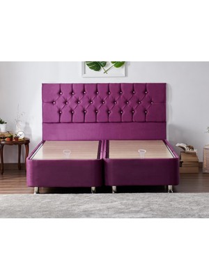 Niron Violet Baza ve Başlık Seti 140X190 cm Çift Kişilik Sandıklı Mor Kumaş Baza ve Başlığı