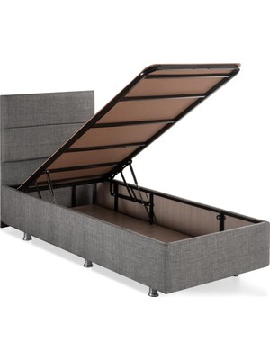 Niron Silver Baza ve Başlık Seti 90x190 cm Tek Kişilik Kaydırmaz Kumaşlı Gri Keten Baza ve Başlığı