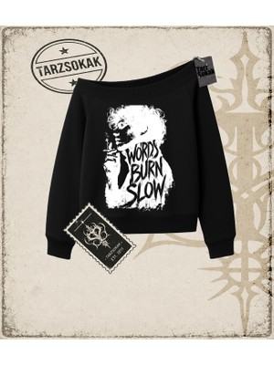 Tarzsokak Gotik & Grunge Streetwear Word Bron Slow Kayık Yaka Sweatshirt