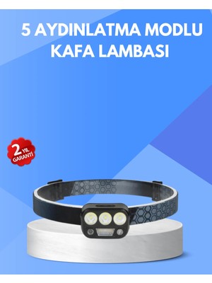 300 Lümen Sensörlü LED Kafa Lambası USB Şarjlı Sos Modlu