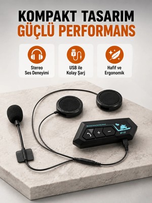 BT22 Kablosuz Kask Kulaklığı – Bluetooth 5.0, Intercom, Su Geçirmez ve Uzun Ömürlü Batarya Yeni Nesil