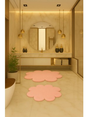 St. Morritz Modern Dekoratif Kaymaz Taban Papatya Şekilli Banyo Paspası Klozet Takımı 80X80-60X60 cm