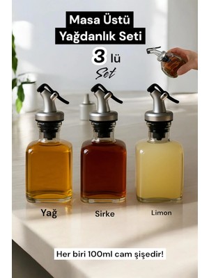 St. Morritz 3 Lü Cam Yağdanlık 125 ml Sirke ,limon, Yağ Şişesi - Yağdanlık, Sirkelik, Limonluk