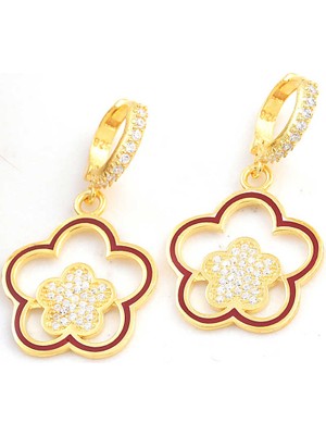 Tienda Elegante ​gümüş Gold Sallantılı Çiçek Desenli Kadın Küpe