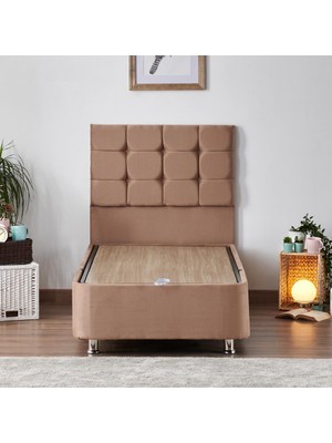 Niron Rama Baza ve Başlık Seti - 80x180 cm Tek Kişilik Sütlü Kahve Kumaş Baza ve Başlığı Soho Kumaş