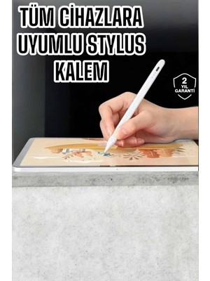 Dokunmatik Kalem Beyaz Şarjlı Yedek Uçlu Android ve Ios Uyumlu