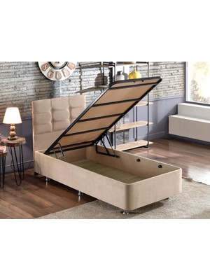 Niron Polo Baza ve Başlık Seti - 80x180 cm Tek Kişilik Sütlü Kahve Kumaş Baza ve Başlığı Soho Kumaş