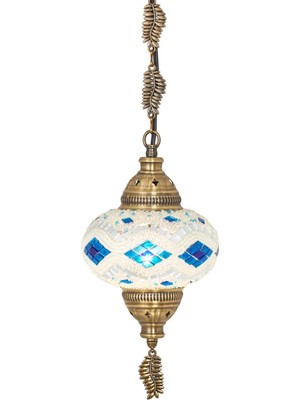 St. Morritz Mozaik Lamba Osmanlı Otantik Renkli Camlı El Yapımı Boho Sarkıt, Mavi Beyaz