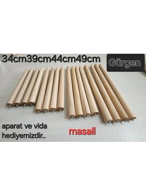 Online Masall Avm Ahşap Ayak 4 Lük Gürgen 34CM 39CM 44 cm 49 cm Zigon, Orta Sehpa Sandalye, Puff ve Benç