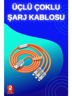 3 In 1 Süper Hızlı Şarj Kablosu Android ve Ios Uyumlu Silikon Şarj Kablosu