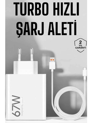Şarj Aleti 67W Hızlı Şarj Turbo Type-C Uyumlu Şarj Adaptörü Kablosu