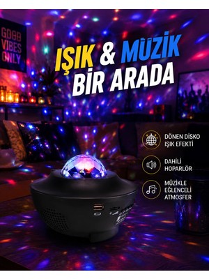 Hobilinka Sesle Etkileşimli Yıldız Projektörlü Gece Lambası – Bluetooth Hoparlörlü, USB Girişli, D�