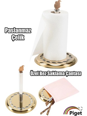 St. Morritz Paslanmaz Çelik Havlu Kağıtlık Mum Işığı Desenli, Metal Dolgulu Kağıt Havluluk (Gold)