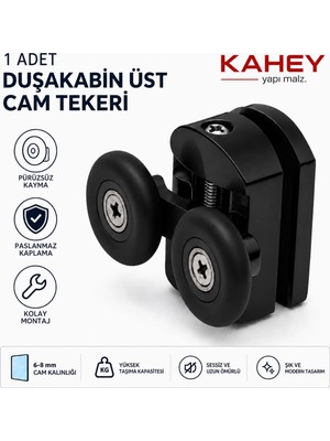 Kahey Siyah Duşa Kabin Tekerleği Üst Cam Teker Krom Plastik Gövdeli Teker Çap 24MM 1 Adet
