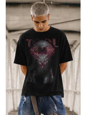 Fuddy Moda Unisex Vintage Tool Baskılı Bisiklet Yaka Tişört, Oversize Rock Band Temalı Tshirt