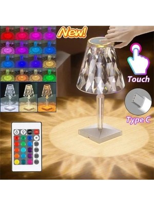 St. Morritz Crystal Table Lamp Şarjlı Rgb LED Işıklı Abajur Gece Lambası Uzaktan Kumandalı Dokunmatik Tuşlu