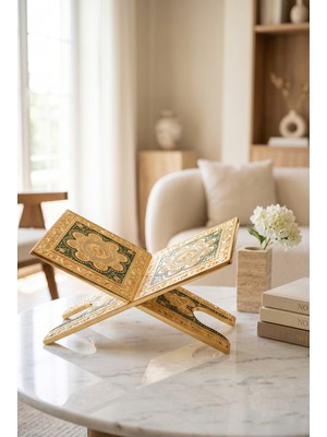 Rasha Collection Altın Görünümlü Kabartma Desenli Dekoratif Kuran Rahlesi