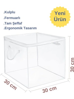 St. Morritz Pvc Küp Çanta Kulplu Şeffaf Dolap Içi Organizer Düzenleyici 30X30X30-1 Adet