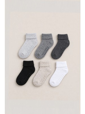 Mem Socks 6'lı Organik Pamuklu Kaydırmaz Çocuk-Bebek Çorabı