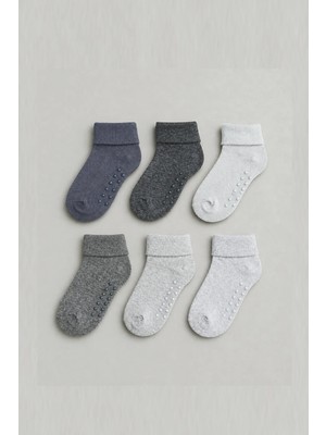 Mem Socks 6'lı Organik Pamuklu Kaydırmaz Çocuk-Bebek Çorabı