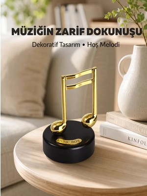 Ozkr Store Altın Nota Figürlü Dönen Müzik Kutusu Dekoratif Music Box Yeni Nesil