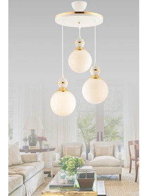 St. Morritz Berru 3lü Tepsi Beyaza Gold Glop Camlı Lüks Salon Avizesi