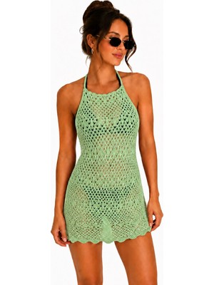 Neden Tekstil Ajurlu Sırt Dekolteli Transparan Beachwear - Mini Plaj Elbisesi