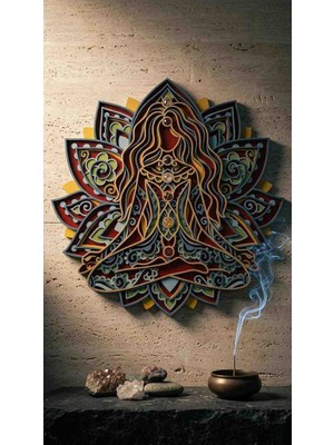 Zen Mandala Meditasyon Kadını Ahşap Katmanlı Duvar Tablosu – 100 x 80 cm | Lazerus Cnc Markalama