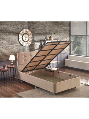 Niron Polo Baza ve Başlık Seti -120x200 cm Tek Kişilik Sütlü Kahve Kumaş Baza ve Başlığı Soho Kumaş