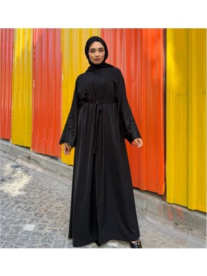 Zeynep Uyanık Afra Dubai Krep Önden Fermuarlı Mevlana Ferace