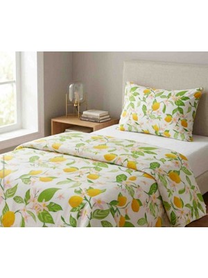 Collessia Home Limon Desenli %100 Pamuk Saten Tek Kişilik Nevresim Seti 160X220 cm - Çarşafsız
