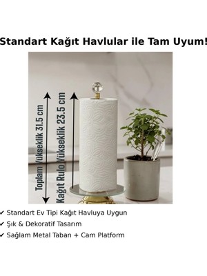 St. Morritz Kristal Taşlı Metal Ayaklı Rulo Kağıt Havluluk,peçete Organizer (Rulo Kağıt Havlu Eni 21.5'e Kadar)