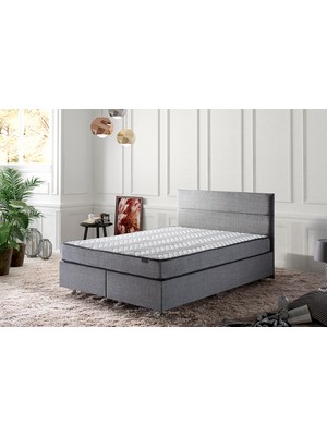 Niron Silver Yatak Baza Başlık Seti 140x190 Çift Kişilik Full Ortopedik Yatak Gri Keten Baza Başlık