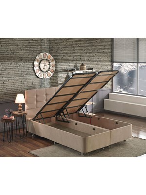 Niron Polo Baza ve Başlık Seti 140x190 cm Çift Kişilik Sütlü Kahve Kumaş Baza ve Başlığı Soho Kumaş