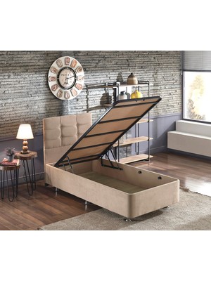 Niron Polo Baza ve Başlık Seti -100x200 cm Tek Kişilik Sütlü Kahve Kumaş Baza ve Başlığı Soho Kumaş