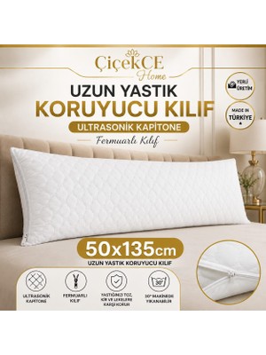 ÇİÇEKCE HOME Yastık Kılıfı Uzun - Kapitone Koruyucu Alez 50X135 Uzun Yastık Kılıf 1 Adet Fermuarlı