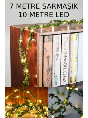 St. Morritz 7 Metre Dekoratif Yeşil Yapraklı Yapay Sarmaşık ve 10 Metre Peri LED Gün Işığı