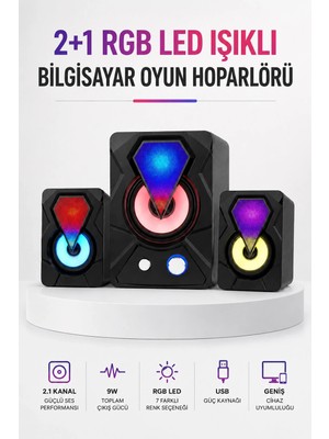 Ronanna Buğz Rgb LED Aydınlatmalı Bilgisayar Oyun Hoparlör Sistemi