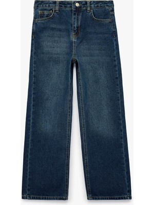 Koton Loose Fit Indigo Kız Çocuk Jean Pantolon 7WKG40005AD