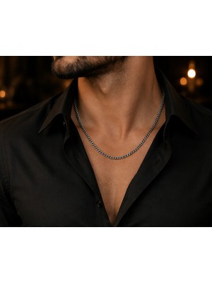 Erkek Paslanmaz Çelik Gurmet Set Zincir Kolye + Bileklik – Gümüş Renk