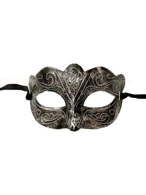 Techora Sale Maskeli Balo Antik Gri Gümüş Eskitilmiş Maske Balo Venedik BX40