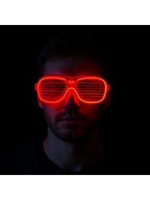 Techora Sale Kırmızı LED Işıklı Parti Gözlüğü - Neon Glow Şerit Gözlük 3 Modlu BX40