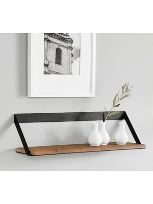 Metal Ayaklı 3'lü Duvar Rafı - Demir Ayaklı Doğal Ahşap Duvar Kitaplığı 20X35X50 cm