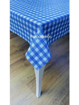 Elyaf Astarlı Kaymaz Silinebilir Mavi Pötikare Pvc Muşamba Masa Örtüsü Mavi 100 x 140