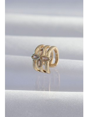 TeknoKapsül Pirinç Gold Renk Yonca Earcuff Küpe
