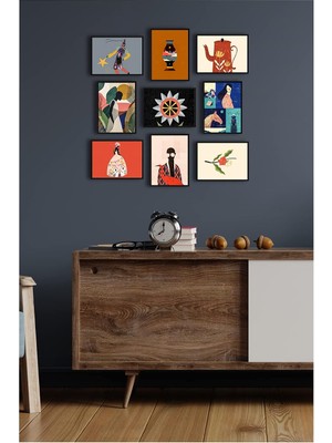Çerçevesiz Çerçeve Görünümlü 9 Parça Mdf Tablo Seti Çoklu Baskı Seti Mdf Baskı Özc-Mdf9
