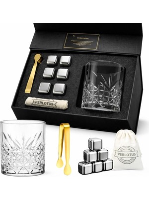 Premium 345 cc Kristal Bardak ve Çelik Buz Küpü Seti Gıdaya Uygun Çelik Küp Gold Maşa Hediye