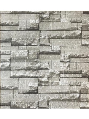 70X38CM (0,26 M2) Kendinden Yapışkanlı 3 Boyutlu Yığma Tuğla Gri Duvar Kağıdı Paneli NW115