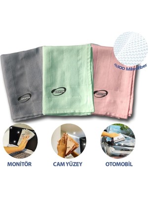 Go İthalat Iz Bırakmayan Mikrofiber Temizlik Bezi 3&amp;apos;lü Set Cam ve Ayna Silme Toz Alma Temizlik Bezi (5297)