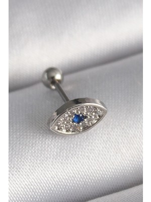 TeknoKapsül 316L Çelik Gümüş Renk Zirkon Taşlı Göz Tragus Piercing